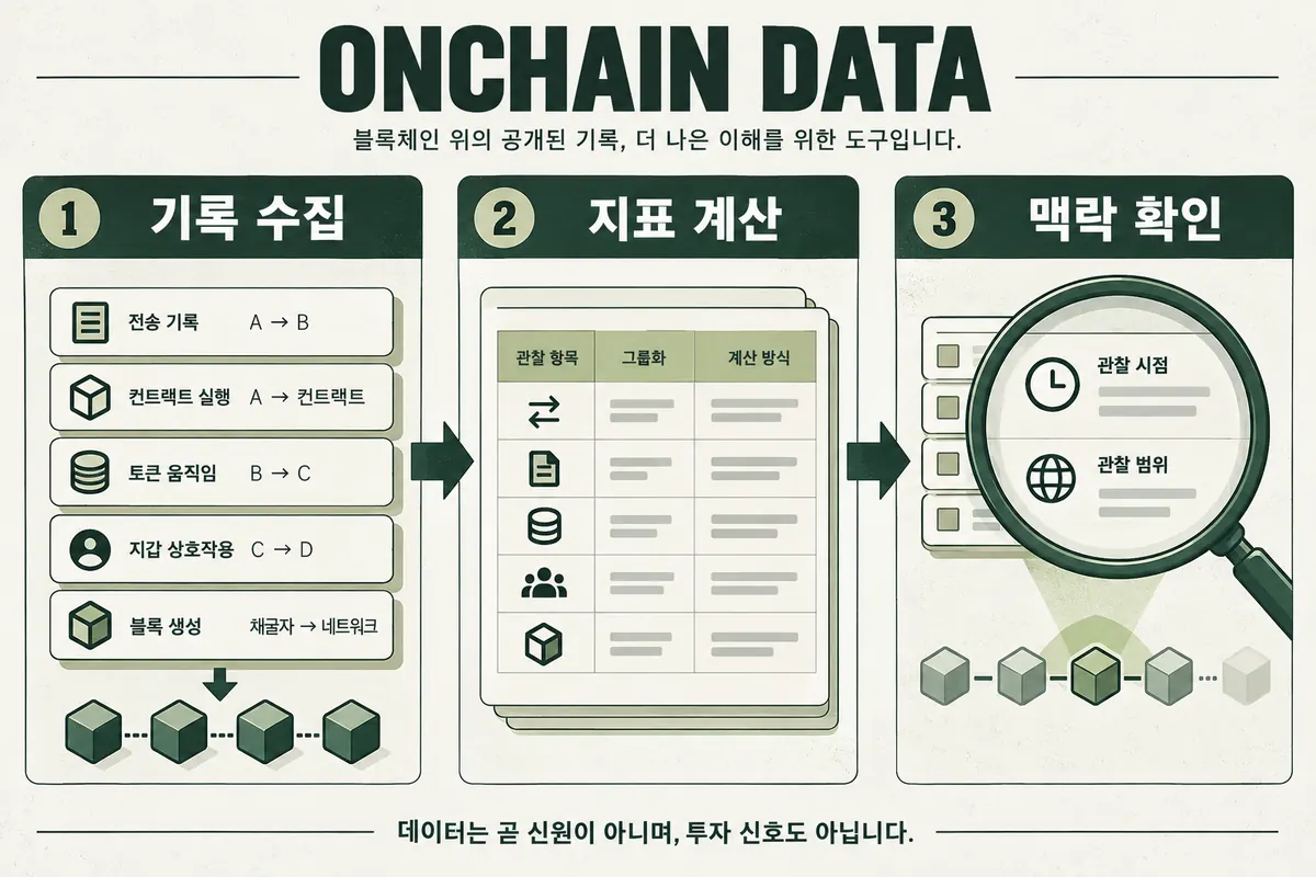 기록 수집, 지표 계산, 관찰 시점과 범위 확인을 구분한 개념도